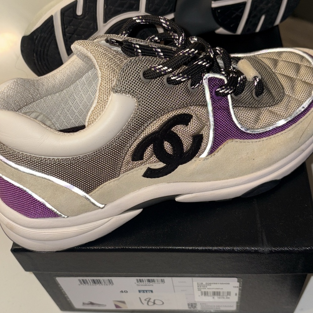 CHANEL Women's Sneakers - Purple, Cream, and Black